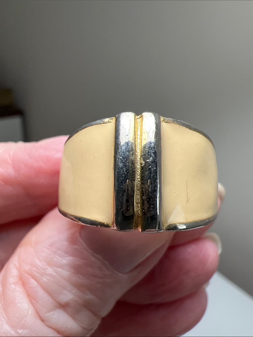Gold & Silver Tone Wide Band Enamel Statement Ring - Vintage